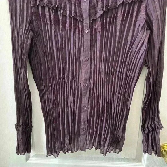 Vintage Maxi  Skirt Blouse 2PC Set Plisse Pleated Purple Metallic 22/24W NEW - Picture 8 of 16